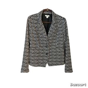 Cato Womens Black and White Geometrical Blazer with Notched Lapel Button-down L